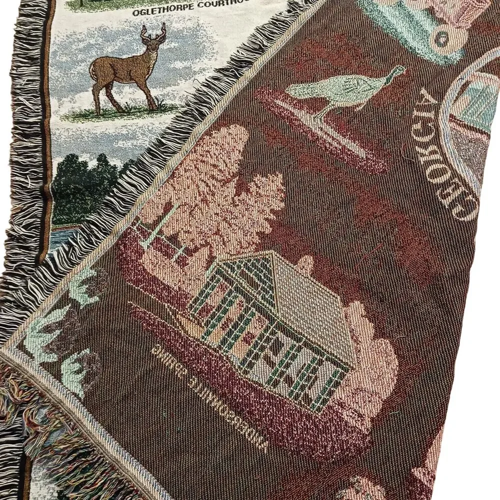 Farmhouse Georgia Historical Throw Blanket 62x48 Cottagecore Deer Scenery Rustic